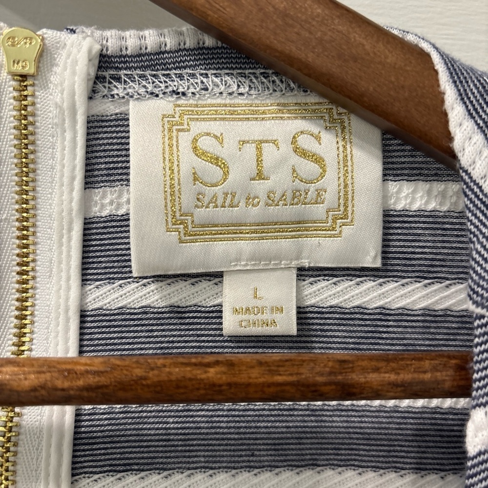 Sail To Sable Long Sleeve Striped Knee Length Dress Navy/White Size Large - Picture 2 of 6